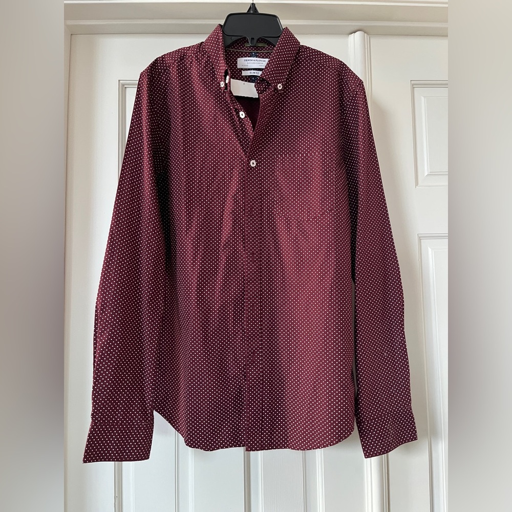 NWT Men's Burgundy Polka Dot Shirt